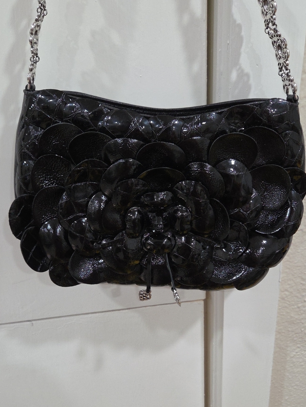 Brighton Black Floral Appliqué Shoulder Bag